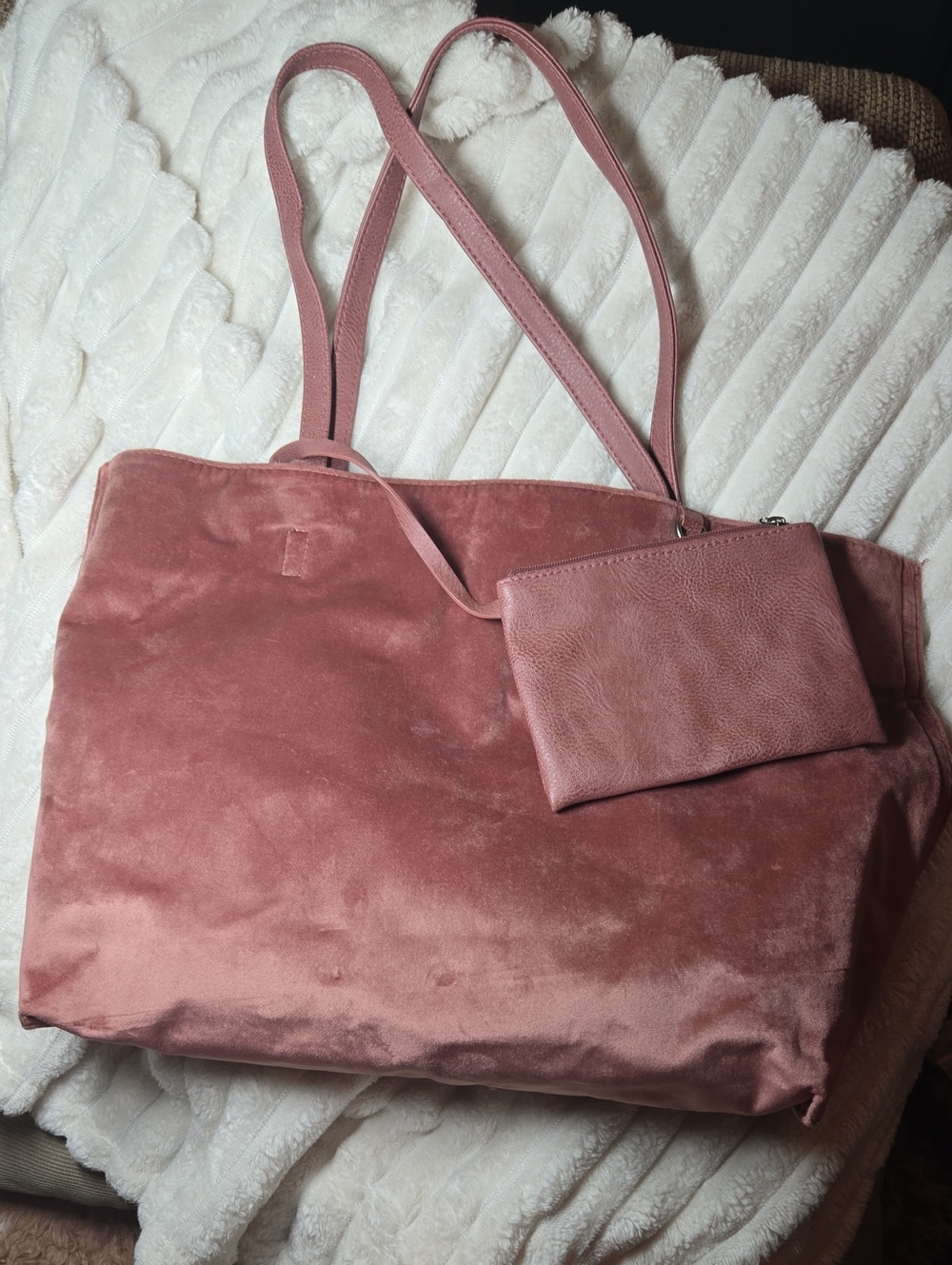 Large Everyday Tote Bag with Wristlet - Dusty Rose Velvet